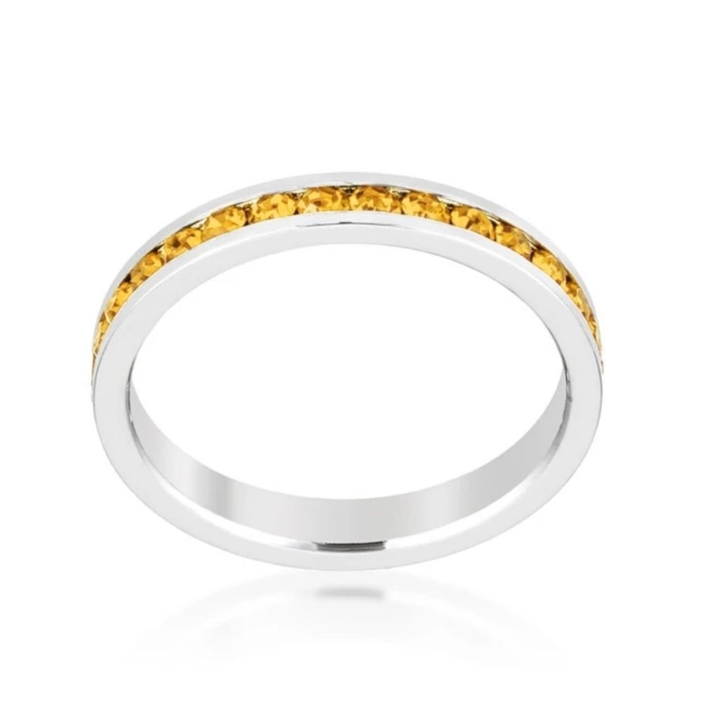 Eternity Ring with Swarovski Yellow Topaz Crystals Stackable New